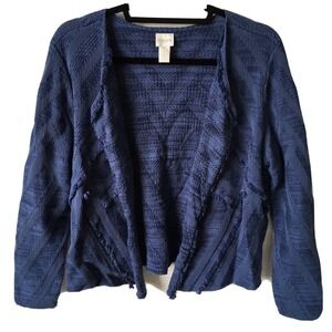 Chicos‎ Women's Circle Knit Cardigan Sz 1 Blue Open Drape EUC!